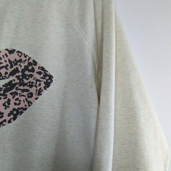 Wildfox Womens L Leopard Oatmeal Cheetah Lips Kiss Oversized Terry Sweatshirt - Picture 7 of 9